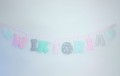 Girlanda z imieniem dziecka 8 liter + 2 dekory różowo-miętowo-szara