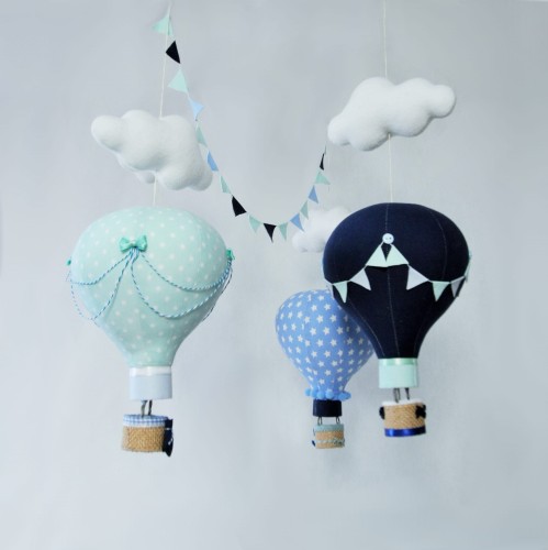 Balony karuzela nad łóżeczko miętowy granatowy niebieski.JPG