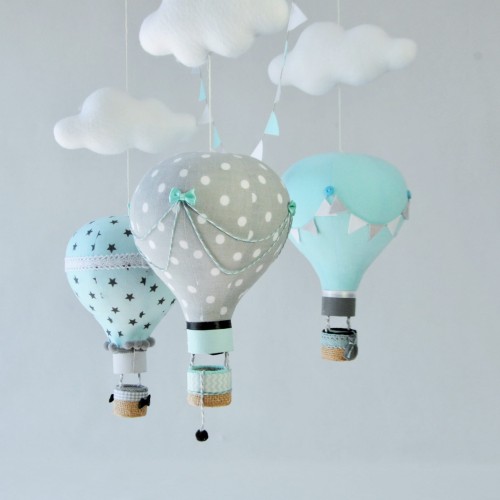 Karuzela z balonami nad łóżeczko turkusowy szary czarny (2).JPG