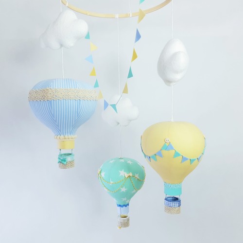 Karuzela nad łóżeczko do pokoju dziecka balony mięta żółty niebieski (1).jpg