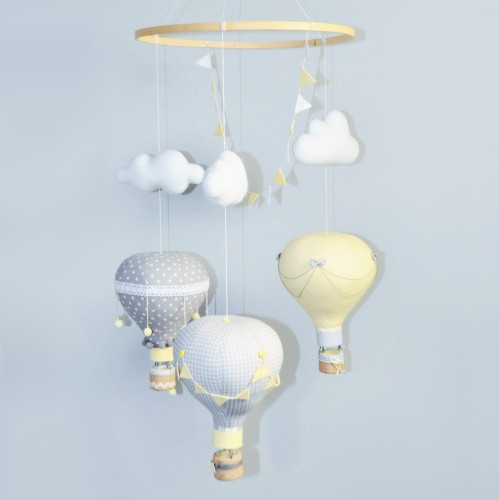 Karuzela nad łóżeczko balony szary żółty (1).JPG