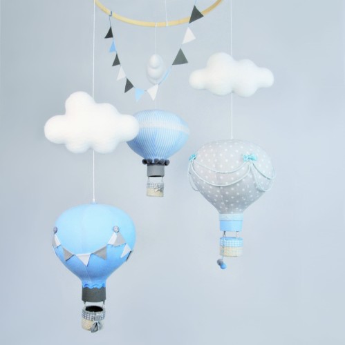 Karuzela nad łóżeczko z balonami do pokoju dziecka niebieski, szary (1).JPG