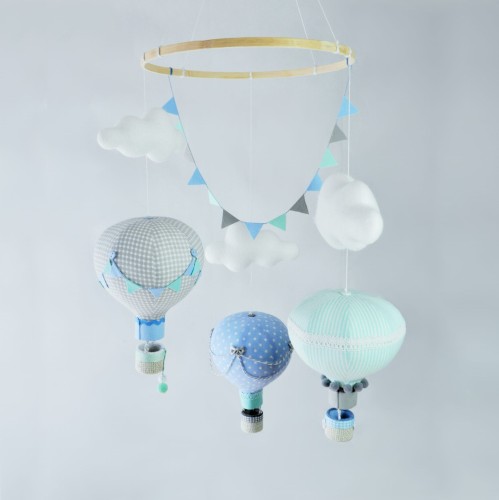 Karuzela nad łóżeczko do pokoju dziecka balony niebieski miętowy szary (12).JPG