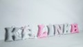 Szyte literki z imieniem dziecka Kalinka różowo-biało-szare