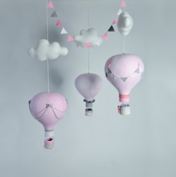 Karuzela nad łóżeczko 3 balony różowe z akcentami białego i szarego