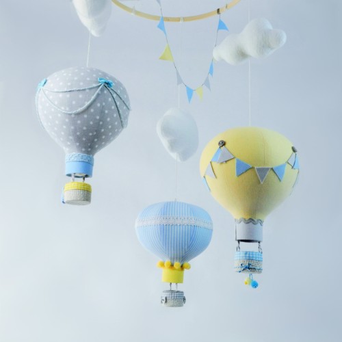 Karuzela nad łóżeczko do pokoju dziecka balony niebieski, szary, żółty (1).JPG