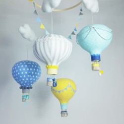 Karuzela nad łóżeczko 4 balony: miętowy, szaro-biały, żółty, niebieski