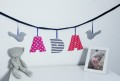 Girlanda z imieniem dziecka 3 litery + 2 dekory, granatowo-różowo-biała