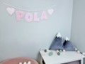 Girlanda z imieniem dziecka 4 litery i 2 dekory, różowa