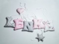 Literki poduszeczki z materiału do pokoju z imieniem dziecka Lenka róż, biały, szary