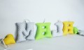 Literki z imieniem dziecka nad łóżeczko Maja szary, zielony, żółty