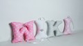 Bawełniane literki z imieniem dziecka 3D Wiki różowo-biało-szare