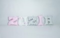 Szyte literki z imieniem dziecka Zuzia szary, różowy, biały
