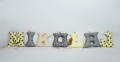 Szyte literki do pokoju dziecka Mikołaj grafitowo-żółto-beżowe