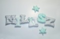 Szyte literki do pokoju dziecka Miłosz szaro-miętowo-białe