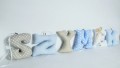 Szyte literki do pokoju dziecka Szymek Szymon Szymuś beżowo-niebiesko-białe