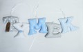 Szyte literki z imieniem dziecka Tymek Tymuś Tymon niebiesko-szaro-białe